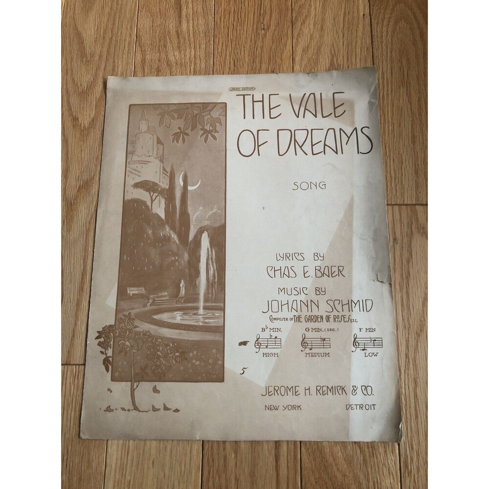Vintage Sheet Music 1910 The Vale of Dreams‎ by Chas Baer and Johann Schmid